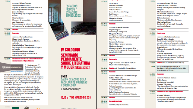 SEMINARIO PERMANENTE SOBRE LITERATURA Y MUJER S. XX y XXI UNED, Madrid 16.03.11